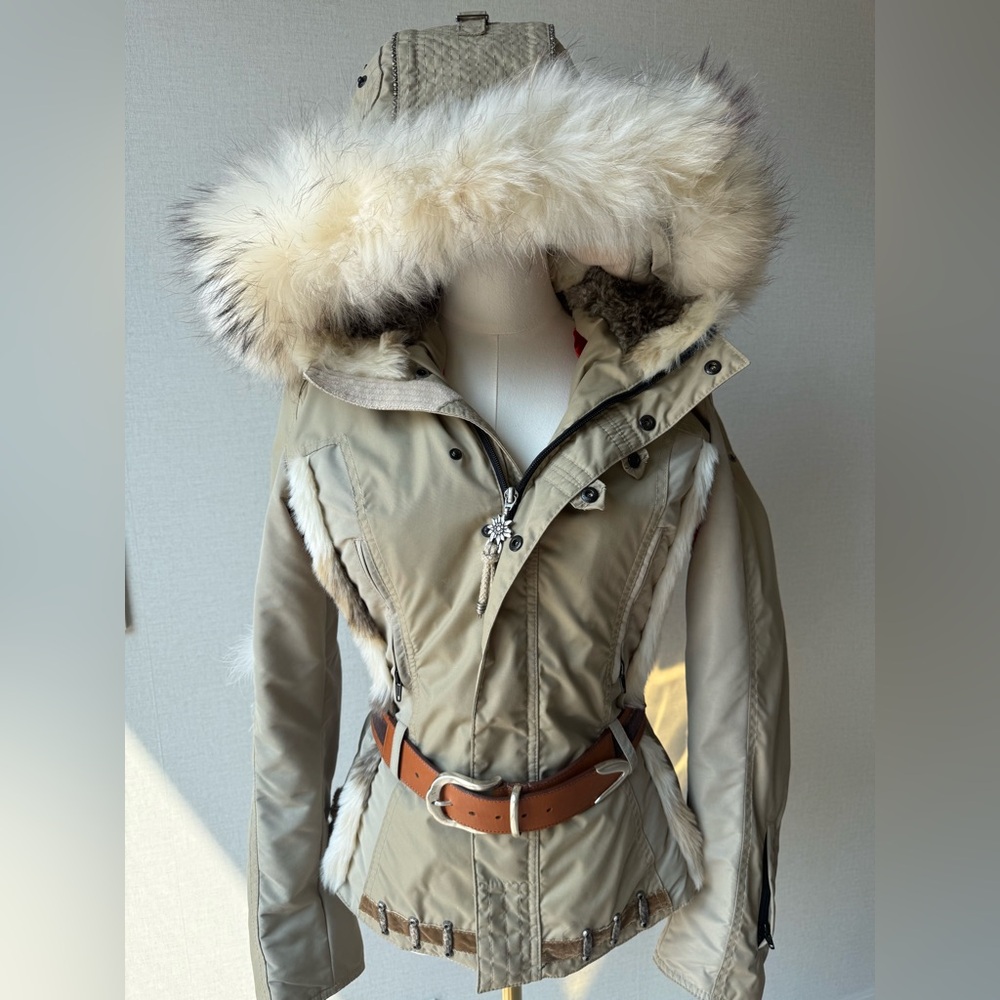 Hell Is For Heroes Y2K Faux Fur Ski Jacket Belted Embellished Après Ski Parka